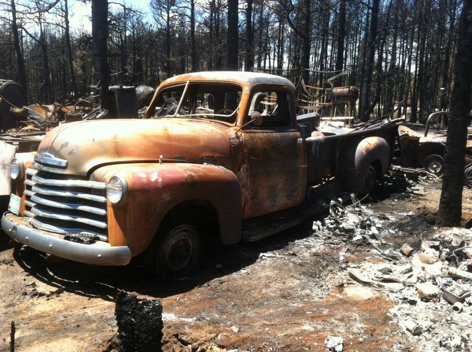 All that remains of a truck from the Black Forest Fire